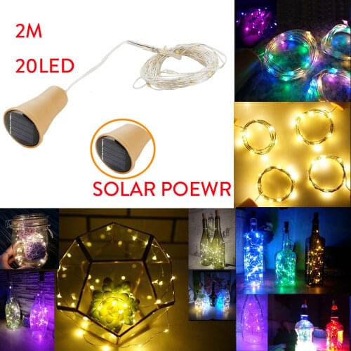 2M 20LED LED String Light Solar Cork Shaped Night Fairy String Light Wine Bottle Lamp Bar Christmas Shining LED Vase Decoration