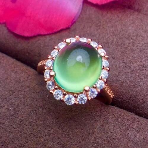 Natual Prehnite Ring Free shipping Natural real Prehnite Ring 925 sterling silver Gem Size 9*10mm for Woman Or Man