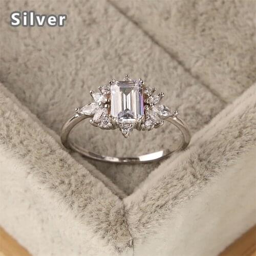 Hot sales of European and American fashion 925 Sterling Silver noble ring platinum zircon flower square crystal jewelry gift