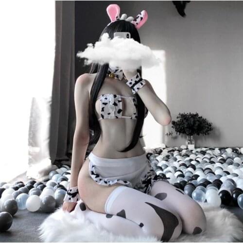 Cute Japanese Girl Sexy Tail Girlfriend Cow Maid Cosplay Sexy Costumes Bikini Swimsuit Anime Lingerie Lolita Bra and Panty Set