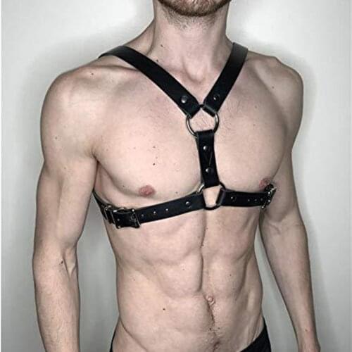 Men Leather BDSM Gay Sexual Cross Chest Harness Male Body Bondage Harness Fetish Belt Strap Erotic Gay Sex Clothes for Rave Club