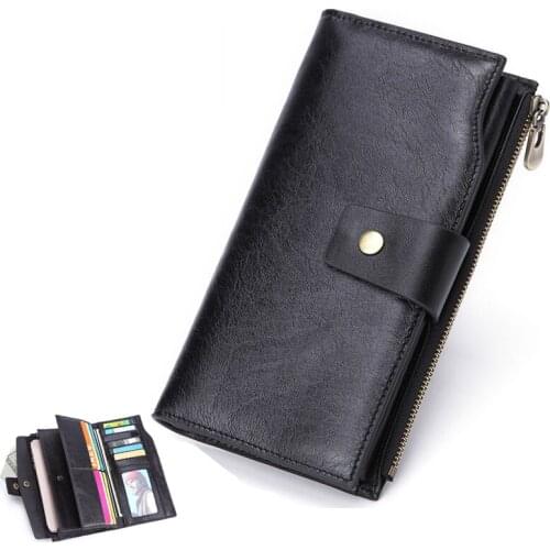 Mens wallet genuine leather wallet luxury Vintage 2020 Brand 100% Top Genuine Cowhide Leather Wallet Phone Bag Handy Coin