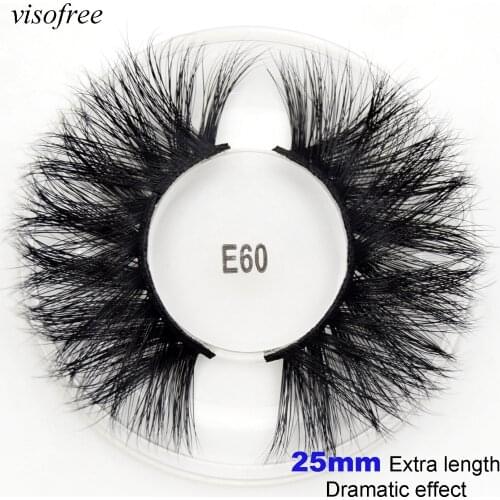 Visofree 25mm Lashes Mink Eyelashes Mink Strip Eyelashes Long Dramatic Full Lashes Handmade Makeup False Eyelashes maquiagem E60