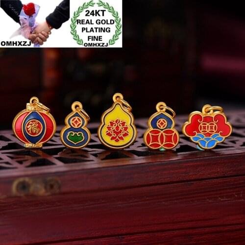 OMHXZJ Wholesale CA515 European Fashion Fine Woman Man Party Birthday Gift Vintage Calabash FU 24KT Gold 999 Stamp Pendant Charm