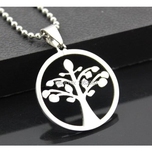 Wholesale Fashion Jewelry Men Womens Stainless Steel Tree Charm Pendant Beads Chain Necklace Amulet Gift MN308