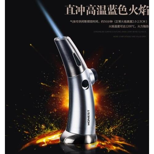 All Metal Flame Gun Cigar Lighter High Temperature Butane Gas Spray Gun Blue Fire Fixed Fire Welding Torch