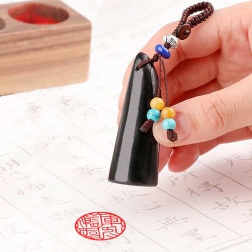 Hand Account Signature Name Stamps Natural OX Horn Customized Personalized Motto Seals With Pendant Painting Calligraphy Chop