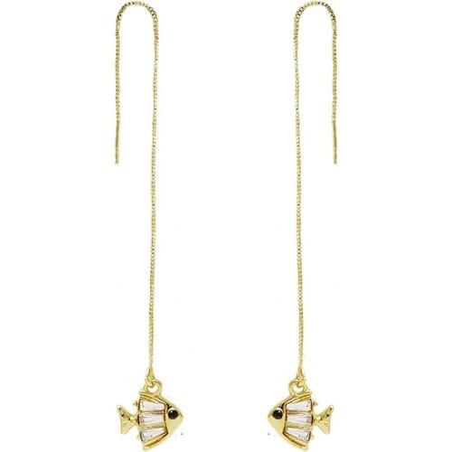 New Earrings Fashion Jewelry Small Goldfish Crystal Simple And Small Long Tassel Ear Stud Wholesale Earrings For Women