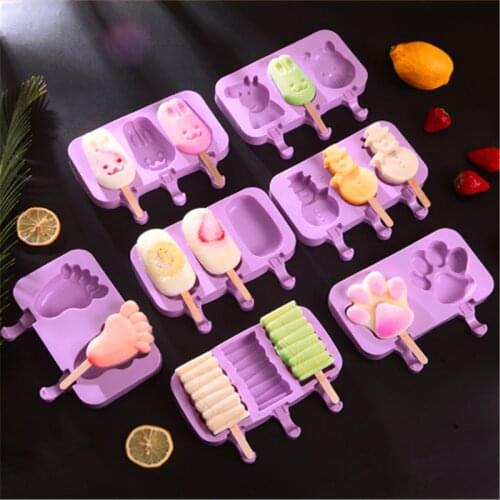 1Pcs Silicone Ice Cream Mold with Lid Animals Shape Jelly Ice Ball Maker DIY Food Supplement Tool Popsicle Stick Kitchen Tools