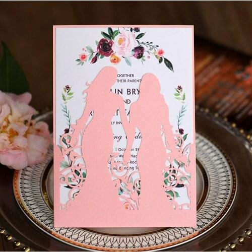 25Pcs Gay Girl Wedding Invitations With Pearl Paper Material Exquisite Pattern Laser Cut Greeting Card Invitation Party Supplies
