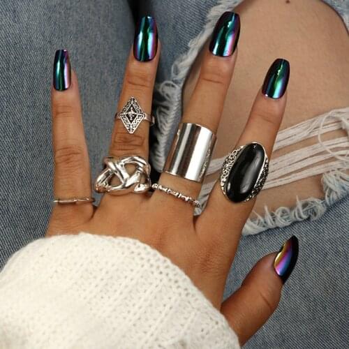 Bohemia Antique Silver Color Cross Arrow Big Black Rhinestone Charm Rings Sets for Women Party Jewelry Anillos