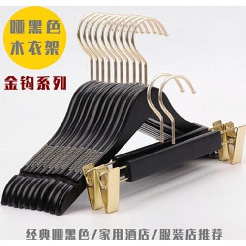 10 PCs/lot Quality Black Wooden Hangers Solid Wood Coat Hanger with Precisely Non-slip Norches (30pcs or more can make logo)