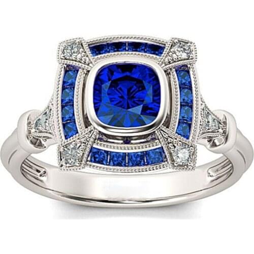 Vintage Fashion Jewelry Top Selling Brand New 925 Sterling Silver Blue AAA Cubic Zirconia Party Office Wedding Band Ring gIFT