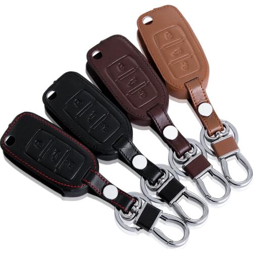 High quality genuine leather Key Cover For Skoda Octavia A4 A5 Fabia Superb Yeti Rapid Citigo ,3 Buttons fold key