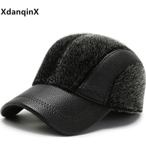 XdanqinX Winter Warm Faux Mink Hats For Men Thick Baseball Cap Thermal Earmuffs Hat New Trend Mens Sports Caps Snapback Cap