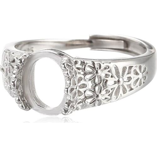 Ring Blank for 6x8mm/7x9mm/8x10mm/9x11mm/10x12mm/12x16mm/13x18mm Oval Cabochons White Gold Plated 925 Silver Adjustable