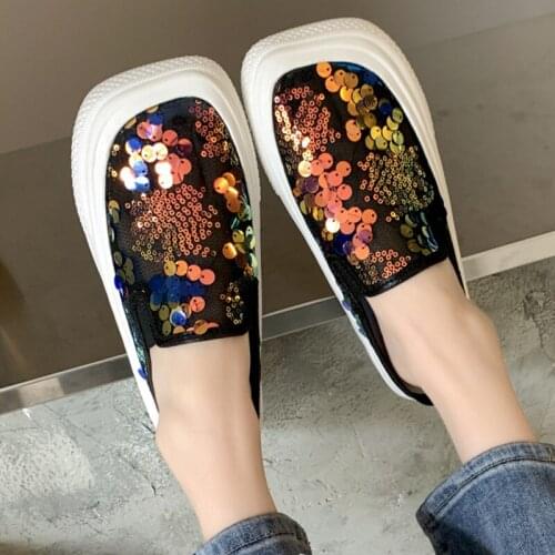 Women Fashion Flat Sandals Loafers Beautiful Shinning Mules Slippers（Size 35-40