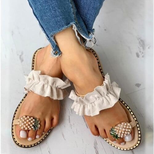 Women Slipper Pineapple Pearl Flat Toe Bohemian Casual Fruit Beach Sandals Ladies Shoes Platform