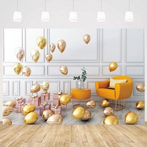 Gold Balloons Living Room Sofa Interior Sceney Photography Backdrop Newborn Baby 1st Birthday Family Party Home Decor Posters