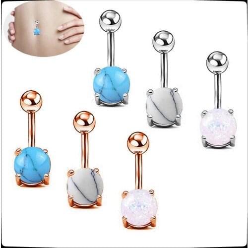 1/6Pc Fake Opal Navel Piercing Ring Gold Silver Bar Ball Belly Piercing Navel Earring Piercing Body Jewelry