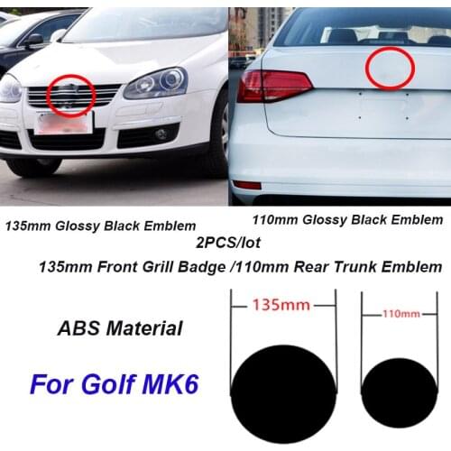 2Pcs 135mm Front Grill Badge + 110mm Rear Trunk Lid Emblem fit for Golf MK6 Front Grille Logo Car Badge Grid Logo