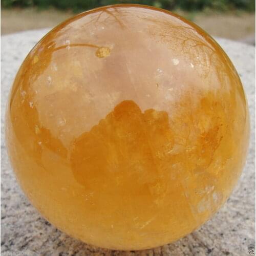 97MM+SAND Natural Citrine Calcite Quartz Crystal Sphere Ball Healing
