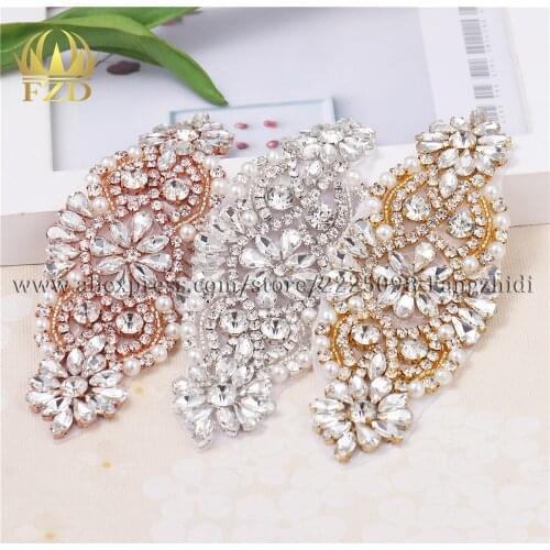 1 Piece Wedding Sew on peach Beaded Crystal Applique Rhinestones Decorative Trim for Bridal Dress Sash or Headbands Wedding