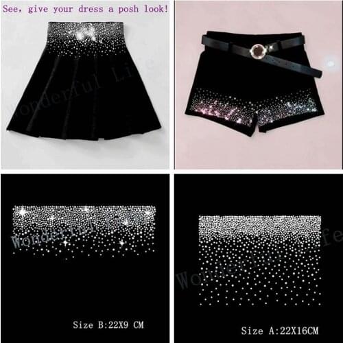 Free Shipping 2pcs/lot strip hotfix rhinestone motif transfer Iron On the edge of dress scarf trousers Embellishment for garment