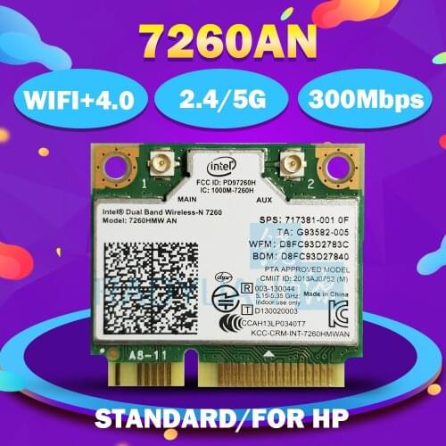 WIFI CARD for intel Dual Band Wireless-N 7260 7260HMW 7260AN 300Mbps+Bluetooth4.0 half Mini PCI-e Wireless wifi card