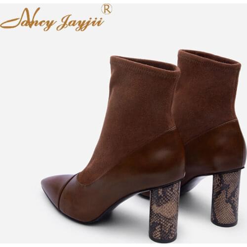 Nancayjayjii womens shoes solid leather suede solid high heels thick heel pointed fashion large size custom-made 2019