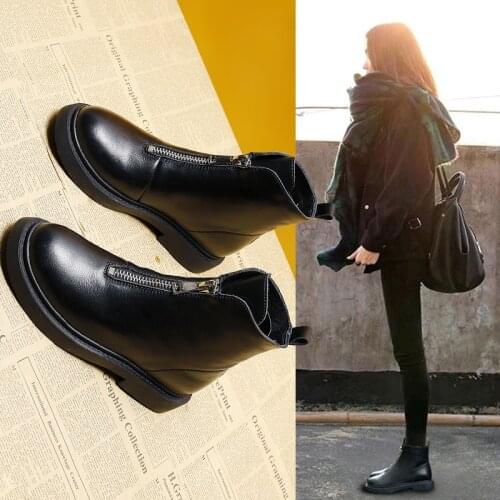34-40 INS Woman Leather Ankle Boots Lace Up Shoes Woman Short Winter Warm Boots Platform Heel Footwear 5Z