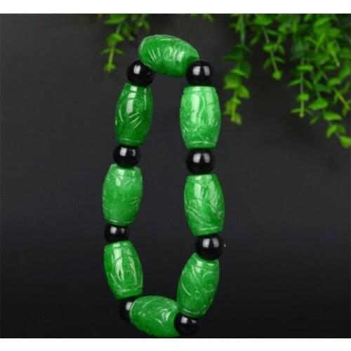 Natural Jade Emerald Carved Green Beads Bracelet Adjustable Bangle Charm Jewellery Fashion Accessories Hand-Carved woman Amulet