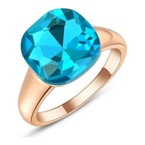 COWNINE New arrival blue stone rose golden ring ,set with AAA Auden drill ,fashion wedding Jewelry,gift
