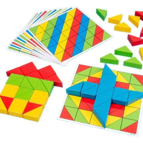 Wooden 50 Blocks 10 Card Guide Set, Childrens Creative and Educational Building