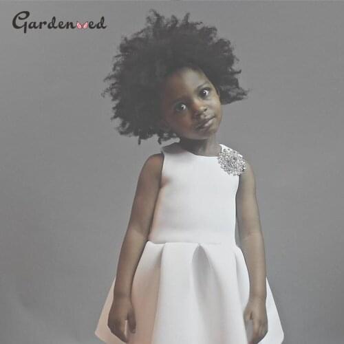 Kids Simple First Communion Dress Girl Satin Pleats Skirt Flower Girl Dress Simple Design Baby Ball Gown Little Bride Dresses