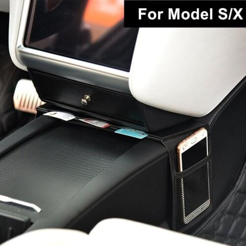 For Tesla Model S/X Center Armrest Saddle Cell Phone Holder Cover Card Insert Storage Bag