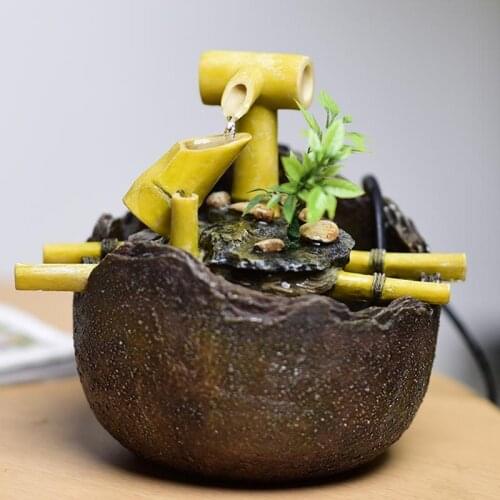 220V Vintage Indoor Water Fountain Tabletop Mini Fountains Waterfall Feng Shui Home Decor Resin Craft Waterscape Decorative Gift