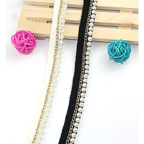 Hot Sale Pearl Chain Lace Ribbon Tape width 20MM lace fabric Trim Ribbons for DIY Sewing Garments Handmade Clothing Accessories