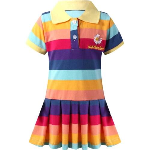 2021 Summer European and American Style 2 3 4 6 8 Years Children Turn-down Collar Cotton Short Sleeve Dress For Kids Baby Girls