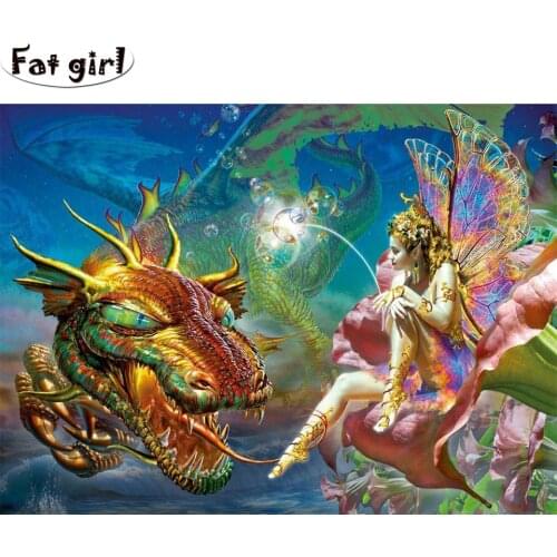 Flower Fairy Butterfly Fairy and Cartoon Dragon Picture 5D diamond painting wall art embroidery mosaic hand drill cross stitch