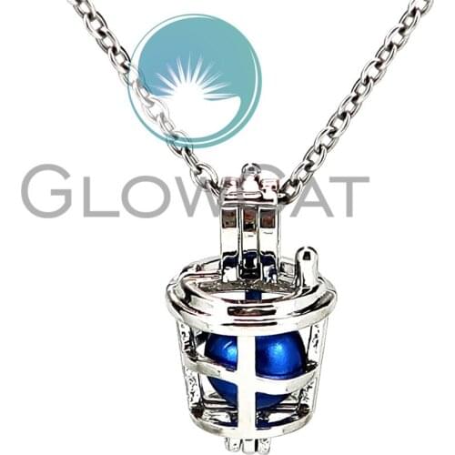 KK933 Funny Coffee Cups Beads Cage Locket Pendant Perfume Diffuser Pearl Cage Necklace Kids Girl Friend Gift