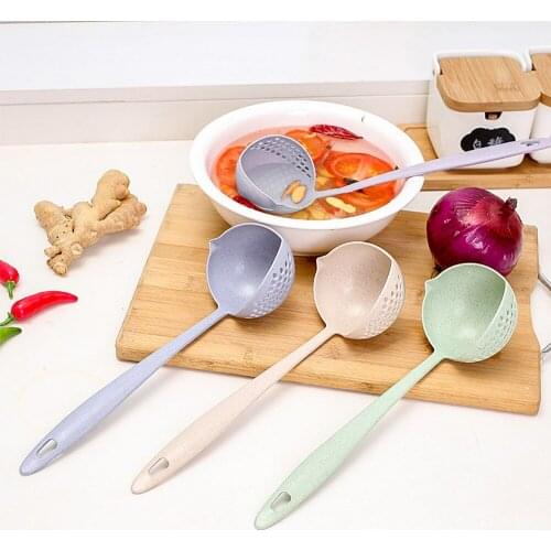 New 2 In1 Wheat Straw Soup Colander Spoon Dinner Kit Long Handle Plastic Soup Spoon Utensil Home Kitchen Hot Pot Spoon Tableware