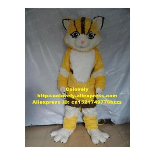 Fancy Yellow Cat Moggie Kitten Wildcat Wild Catamount Caracal Ocelot Mascot Costume Fan-shaped Ears Clear Eyes No.4911 FS