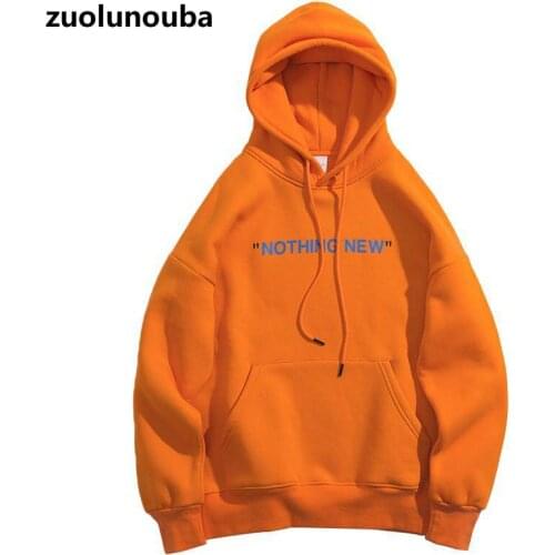2020 Autumn New All-match Letter Printing Loose Couple Orange Hoodie White Casual Men Sweatshirt Warm And Velvet Boys Pullover