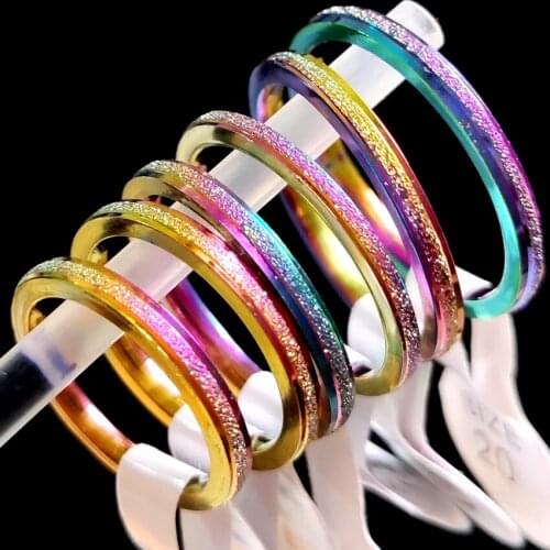 50pcs Wholesale lots Rainbow 2mm Bright Sand Surface Men Women Wedding Band Stainless Steel Ring Comfort-fit Male Female Jewelry