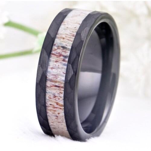 Black Tungsten Wedding Ring Multi Facet Wedding Band For Men Women With Galaxy Series Antler Flat Band Width 8MM Comfort Fit