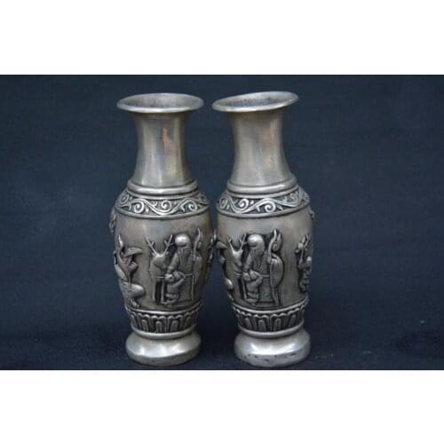 Very rare Qing Dynasty (QianLong1711-1799)silver vase,A Pair,Eastern Santa Claus,with mark,Decoration,Free shipping