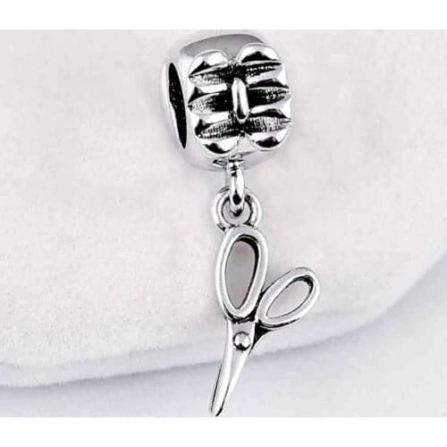 Original Vintage Bowknot With Scissors Pendant Beads Fit 925 Sterling Silver Bead Charm Europe Bracelet Bangle DIY Jewelry