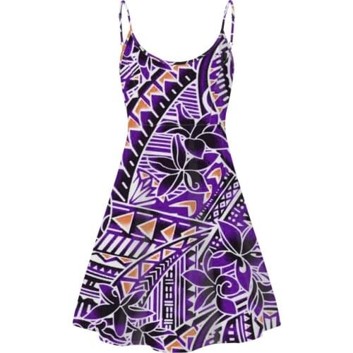 Jackherelook Girls Strappy Dress Polynesian Purple Hibiscus Floral Design Casual Summer Woman Slip Dresses Sleeveless Sundress