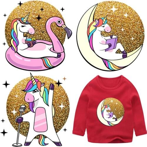 Stripes Iron On Patches For Clothes Lovely Unicorn Patches Appliques For T-shirt Termoadhesivos Sticker Diy Clothing Accessories